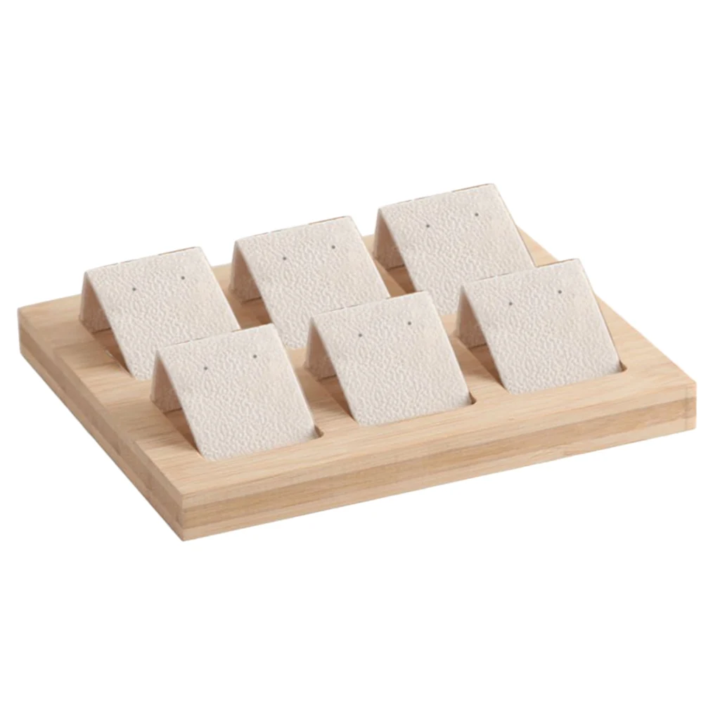 Natural Wood Stud Earring Display Stand Rack Earring Card Holders with Tray