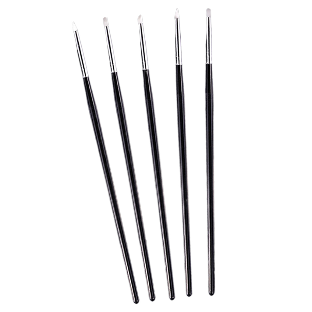 5 Pcs Silicone Nail Brushes Pens Set With 5 Shape Tip Acrylic Clear Handle For Nail Art Painting Carving Moulding Blending Pens