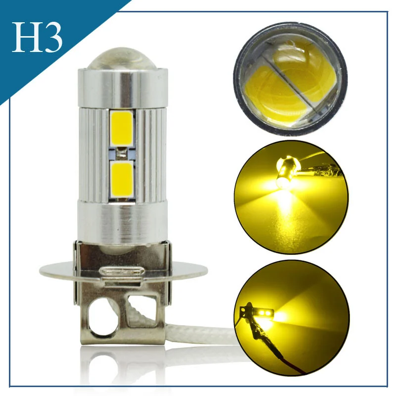 2PCS H3 LED Yellow 5630 10SMD 12V H3 LED Bulb Fog Light Auto Lamp Day Running Light