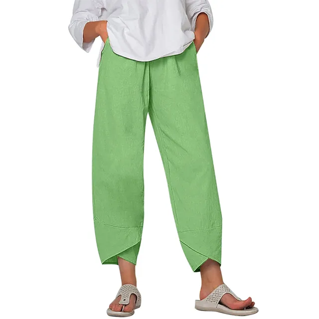 Cropped Capri Pants With Pockets Wide Leg Casual Cargo Pants Women