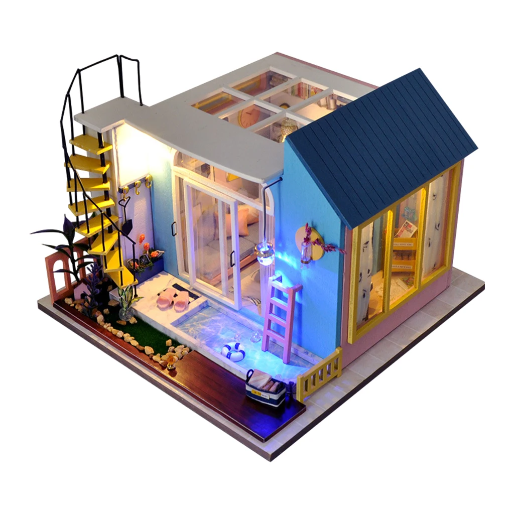 DIY Dollhouse Miniature with Furniture 3D Miniature House Room Toy LED Lights Birthday Gift Christmas Present for Kids Adults