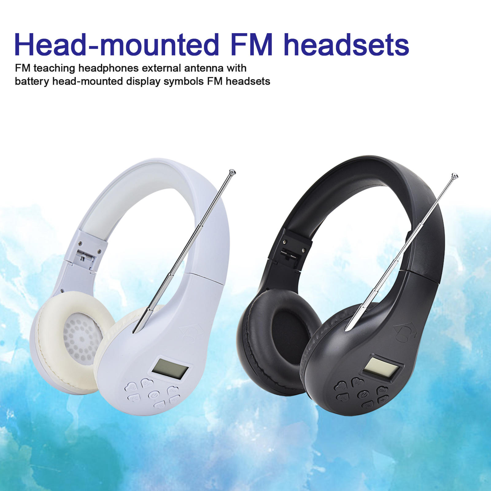 Foldable FM Headset, Large LCD Display Headphone with External Antenna 3.5mm Jack School Home Office Gadget