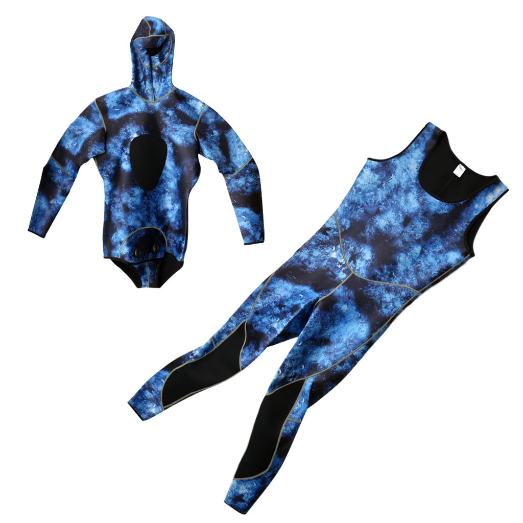 3mm Camouflage Neoprene Spearfishing Wetsuits 2-Pieces Hooded Scuba Diving Suit for Men Women - Choose of Sizes