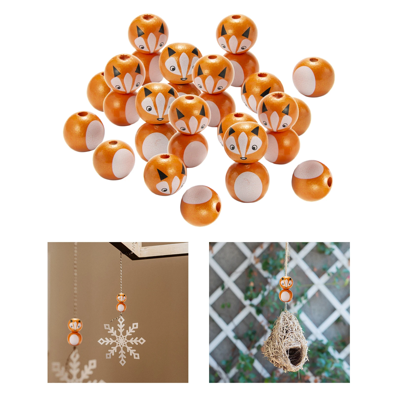 30x Wood Beads 20mm Animal Head Ball Kit Charm Small Supplies with Hole Art DIY for Jewelry Project Findings Charms Craft Making