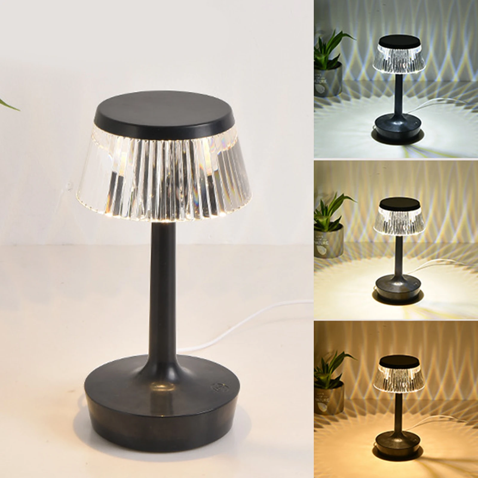 Mushroom Table Lamp Bedroom Nightstand Lamp USB Crystal Modern Bedside Desk Light for Living Room Dorm Home Office Decor Gift