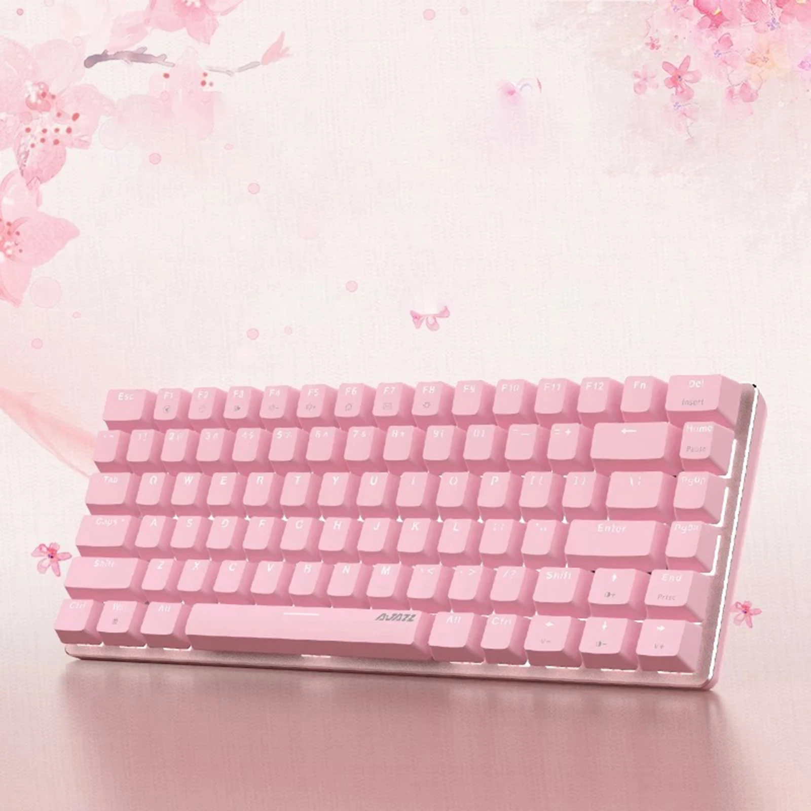 Pink Gaming Wired Keyboard 82 Keys Mini Compact 82 Keys Layout White Backlit Keyboard for Desktop Gamer Daily Use