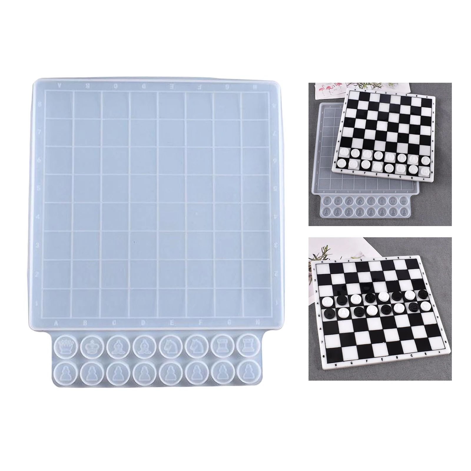 International Checkers Silicone Mould Chess Board Resin Mold Set Chess Pieces Silicone Mold Epoxy Casting Mold for DIY