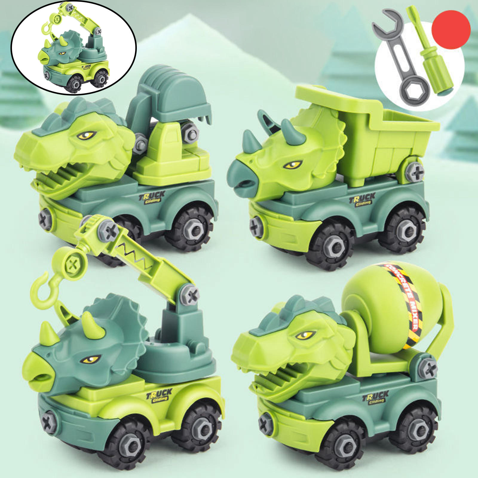 Dinosaur Car Take Apart Toys Nut Screw Kits Pull Back Truck for Party Favors 3 Years Old & up