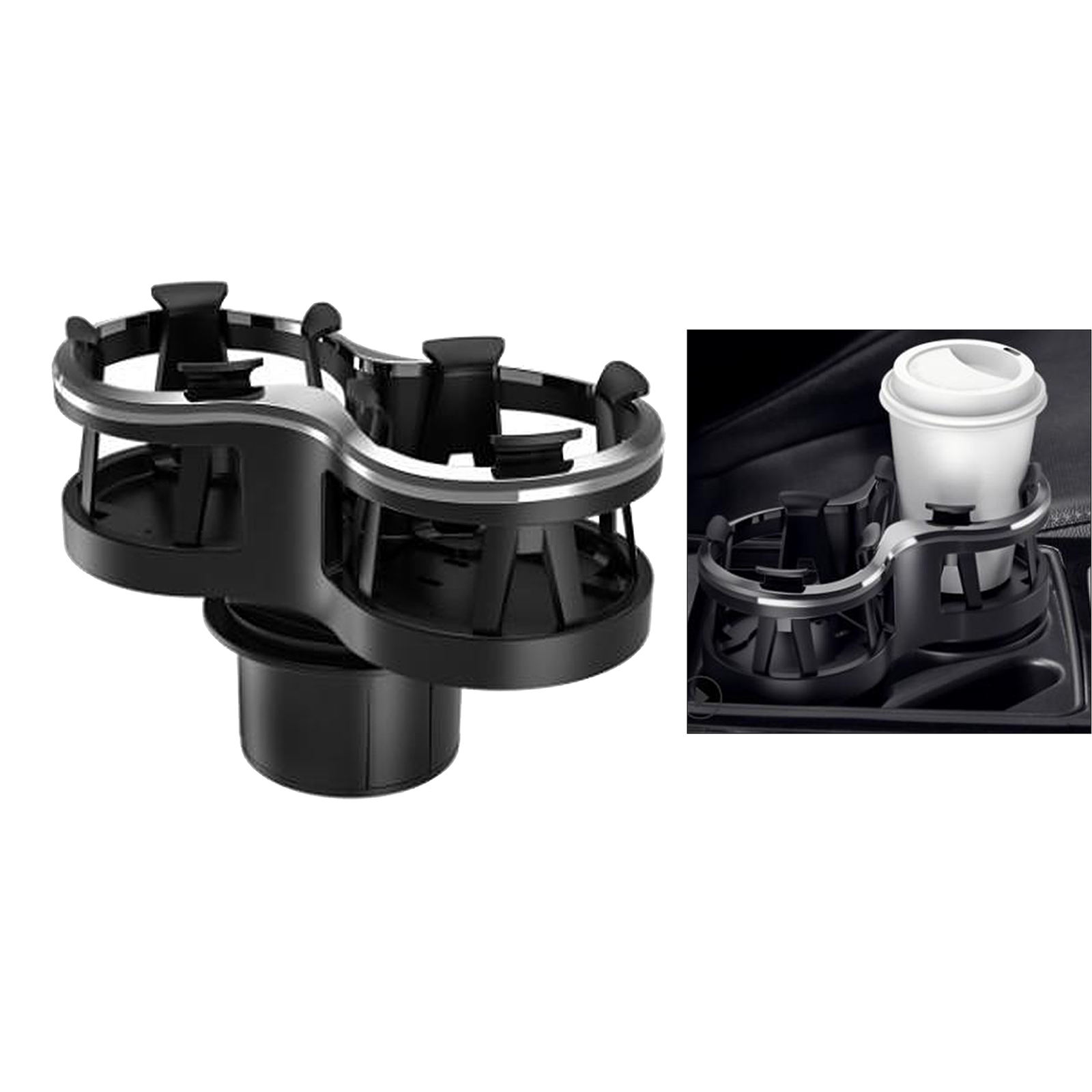 2 in 1 Design Automobile Water Bottle Holder Stand Double Hole Car Cup Holder Water Bottle Mount with Adjustable Base Universal