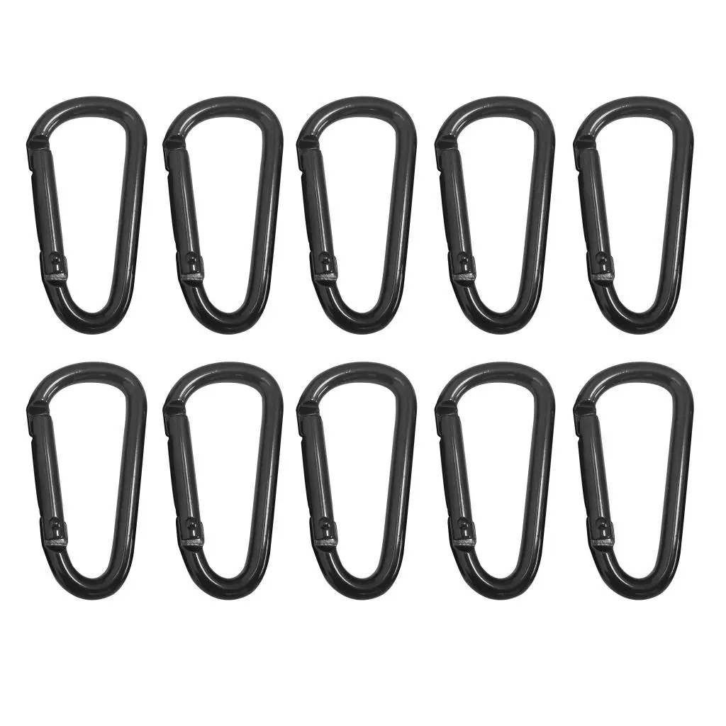 10 Pcs Black D Shaped Aluminum Alloy Carabiner Hook Keychain Climbing Equipment Karabiner