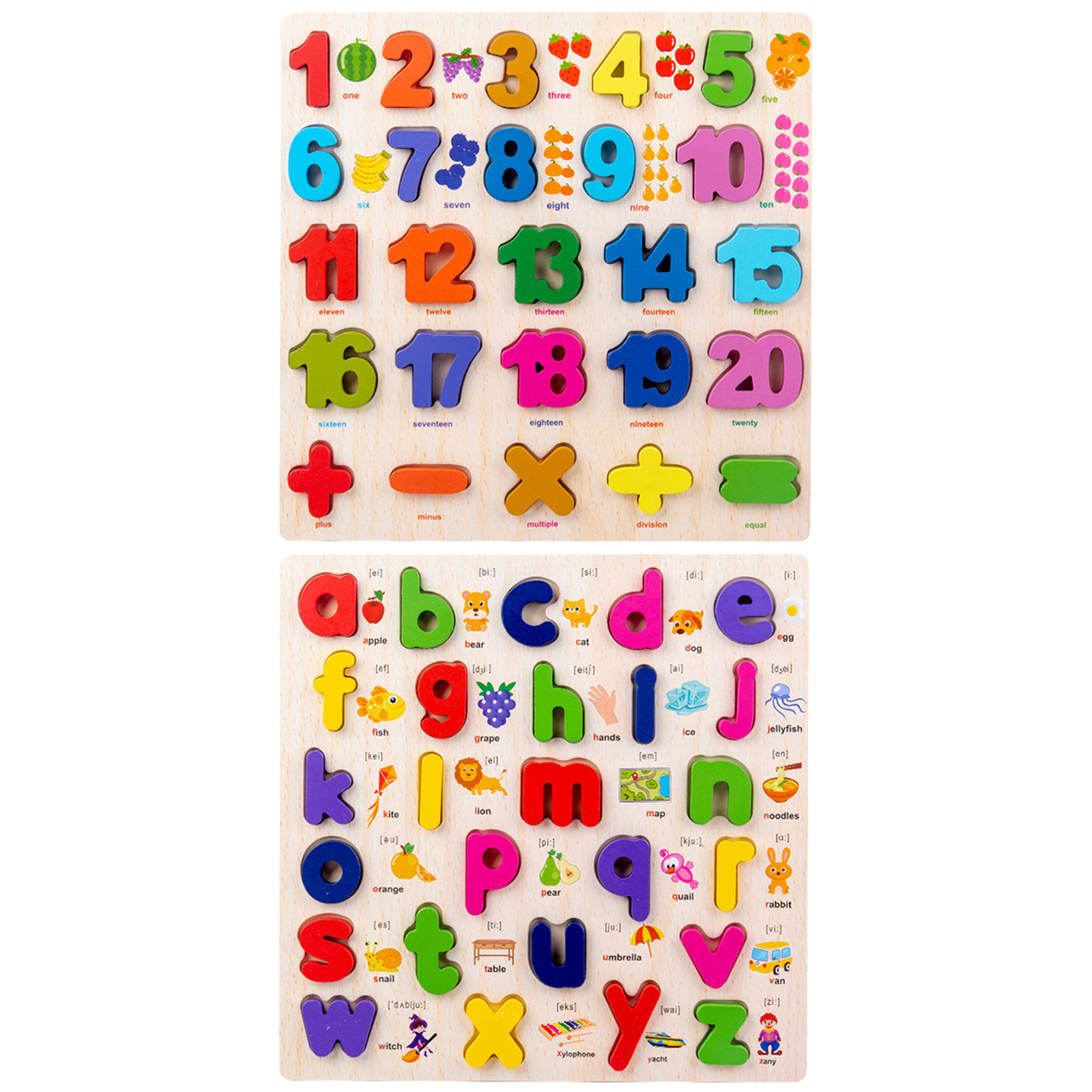 Colorful Wooden Alphabet Number Puzzle Pre-school Teaching Aids Motor Skill Learning Board Activity for 3 4 5 Years Old