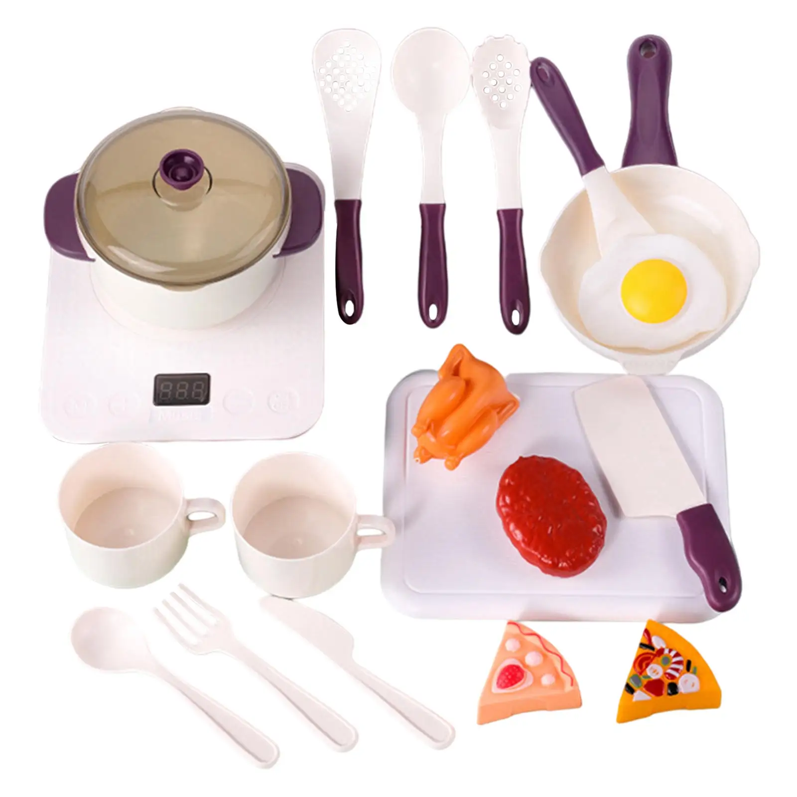 Kitchen Playset Pretend Play Assortment Cookware Induction Cooker for 3 4 5 6 Years Old