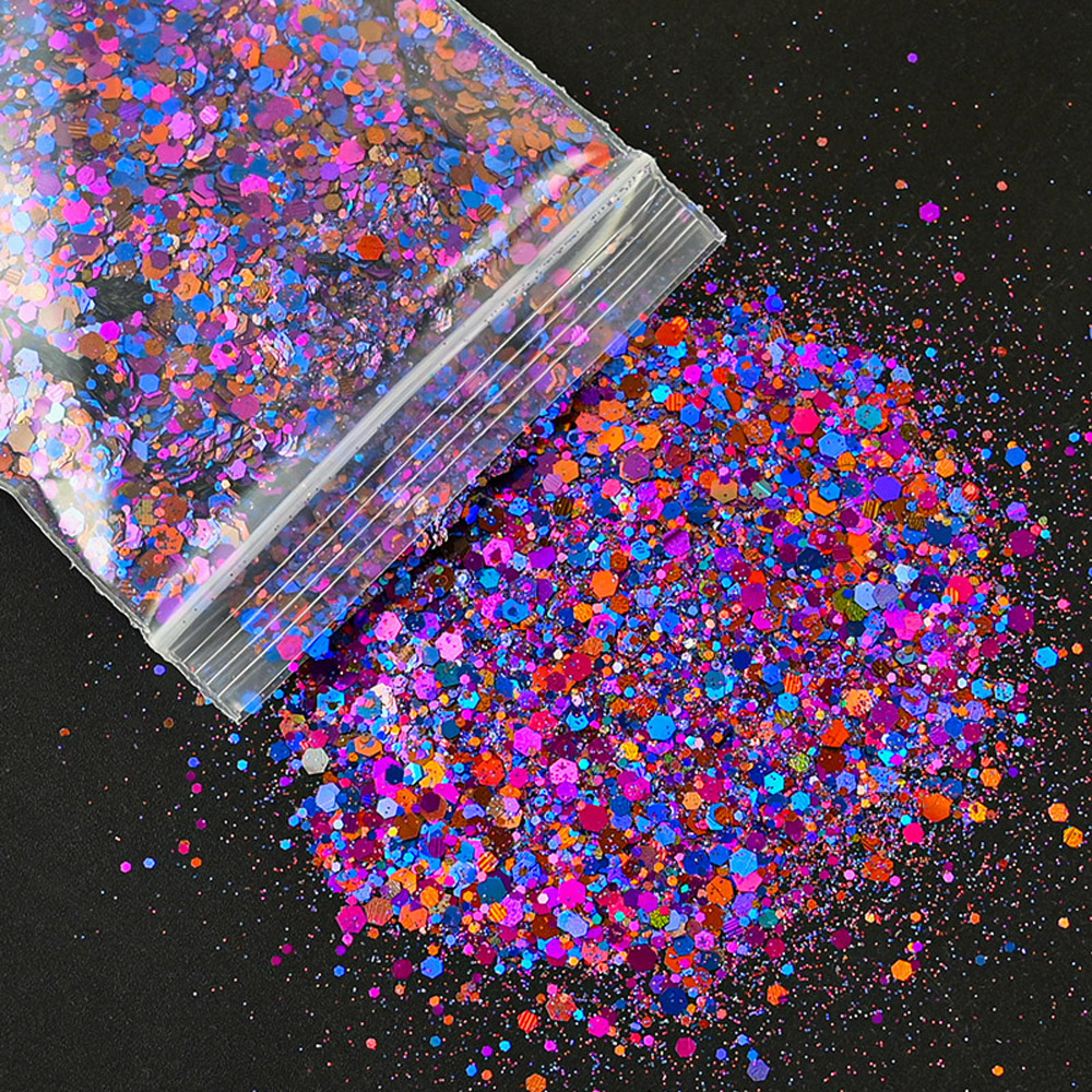 Best of 50g / Bag Holographic Nail Art Glitter Mixed Hexagon Sequins Decorations Flakes Colorful Chunky Symphony Color Laser Sequins Ta #23 Reviews & Tips