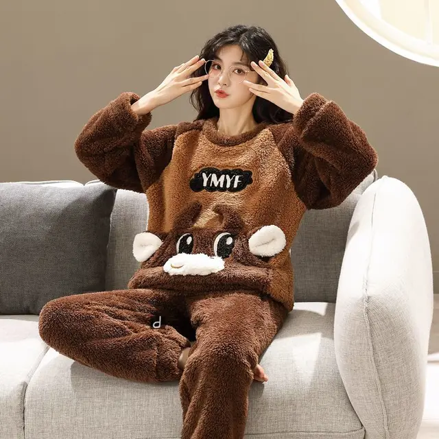 Fluffy Pajamas Set Two Fashion Pieces Women Winter Flannel Thick Terry Warm  Soft Fleece Outifit Loungewear Night Clothes Plus 6X - AliExpress