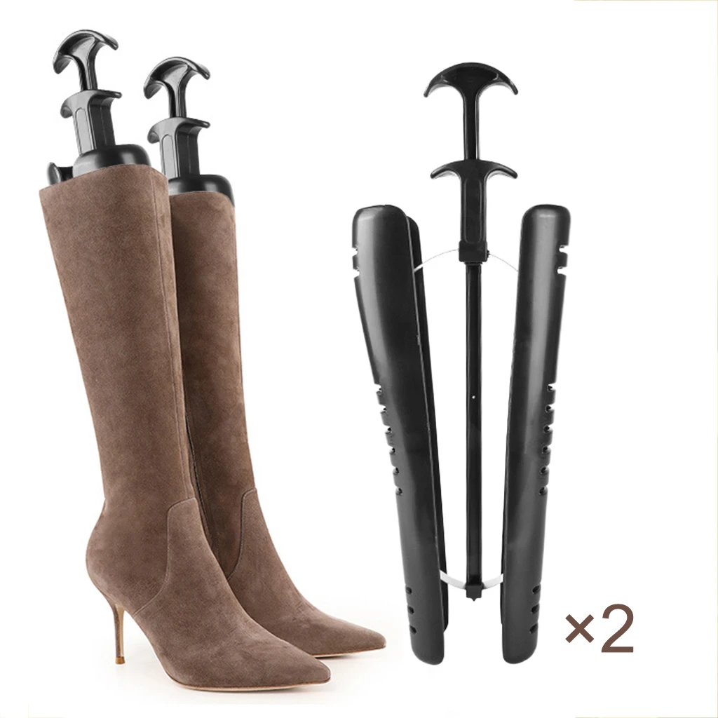1 Pair Women Boot Trees Plastic Boot Shapers Black Automatic Long Knee High Shoes Clip Support Stand for Ladies Womens Mens Shoes 