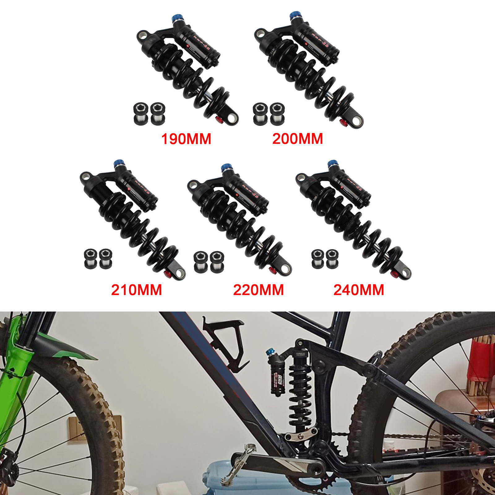 Downhill Mountain Bike Rear Shock Aluminum Alloy 550 lbs 190/200/210/220/240mm Air Shock MTB Bikycle Accessories Part