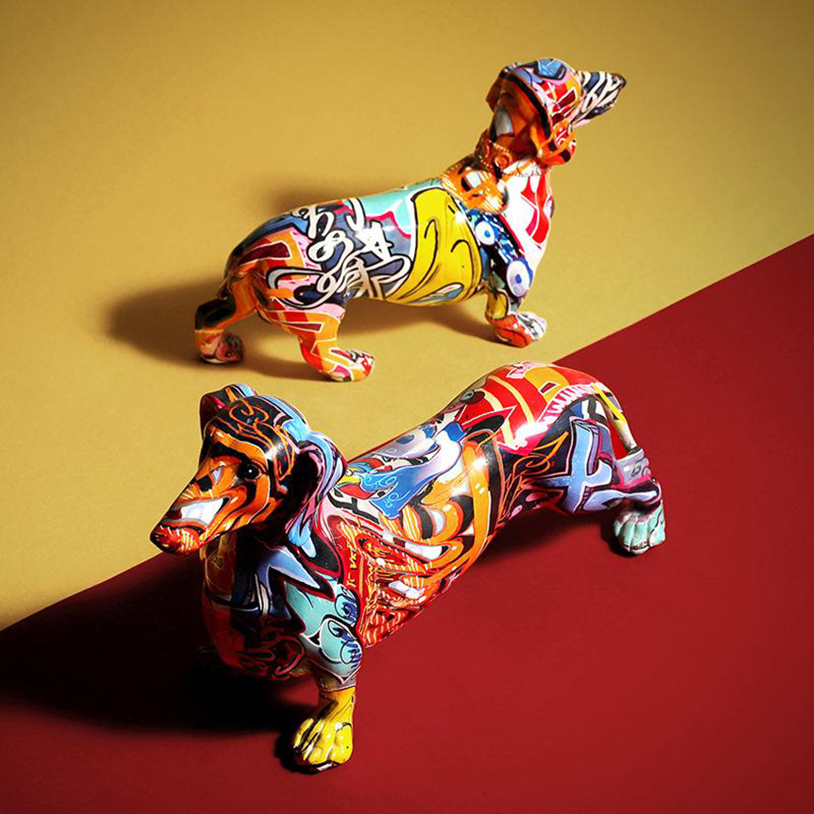 Scandinavian Paintingaffiti Dachshund Dog Sculpture Figurine Art Animal Statue