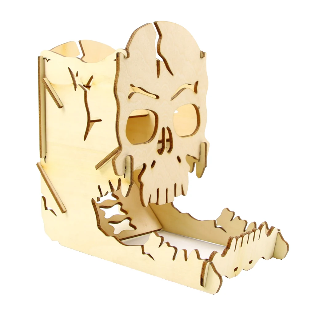 Dice Tower And Tray Wood Skull Carving Dice Easy Roller for RPG Board Games