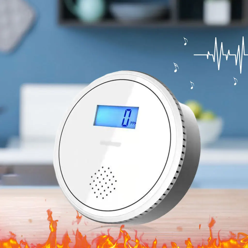 Carbon Monoxide Detector Voice Alert Battery Powered Home Security CO Gas Sensor for Home
