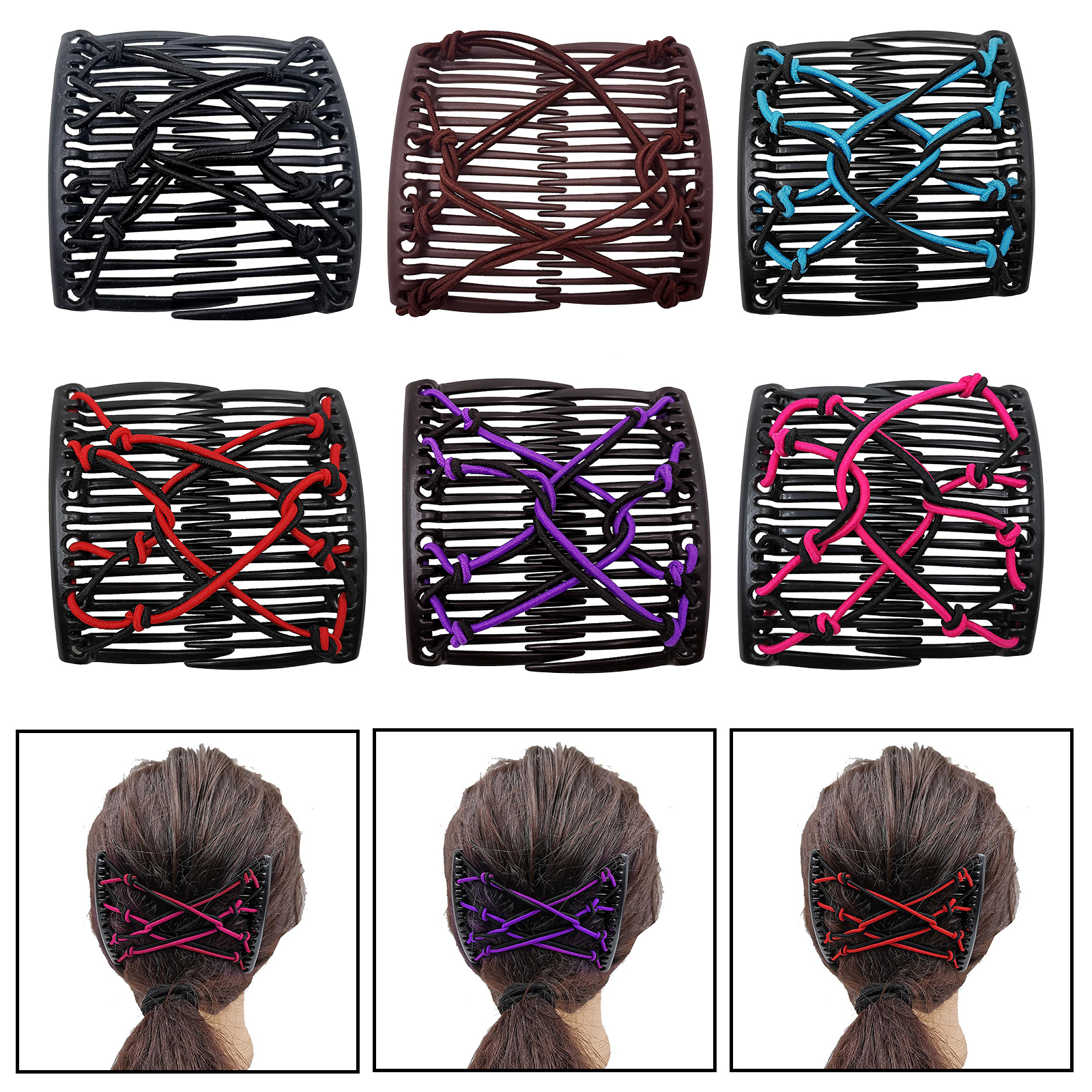Magic Hair Side Combs for Women Stretch Double Hair Side Combs Clips Bun Maker Hair Accessories