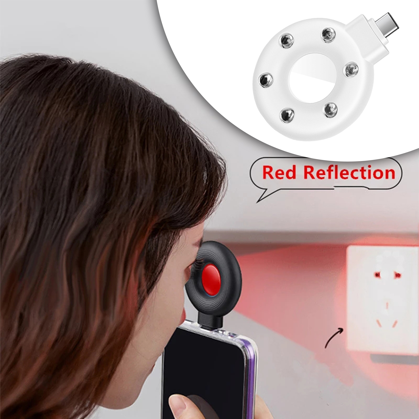 Portable Camera Detector Invisible Camera Finder W/LED Lights for Travel Hotels Bathrooms, Easy to use: No settings, no buttons