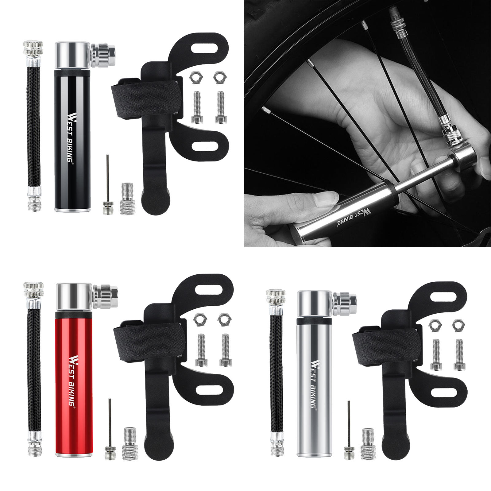 Handheld Mini Bike Pump Compact Road Tyre Tire Pump Fits Presta and Schrader 120PSI for Sport Football Balls Balloons Cycling