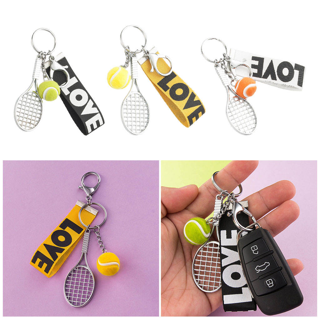 Cute Sport Mini Tennis Racket Pendant Keychain Keyring Key Chain Ring Finder Holer Gifts for Teenager