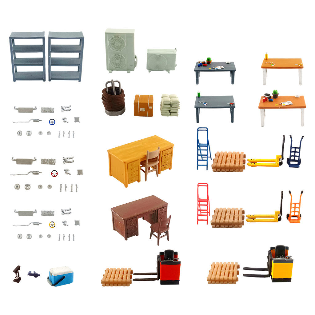 Mini 1:64 Scale Repair Shop Scene Layout Toys for Sand Table, Decorative Miniature Accessory Toy Set
