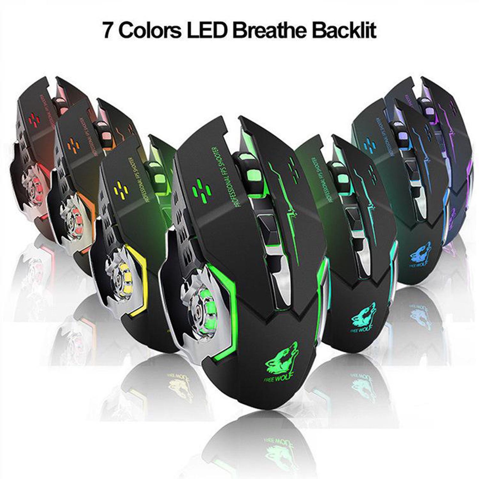 Gaming Wireless Breathing Light USB Computer Mice for Desktop Laptop Mouse Windows 7/8/10/XP Vista