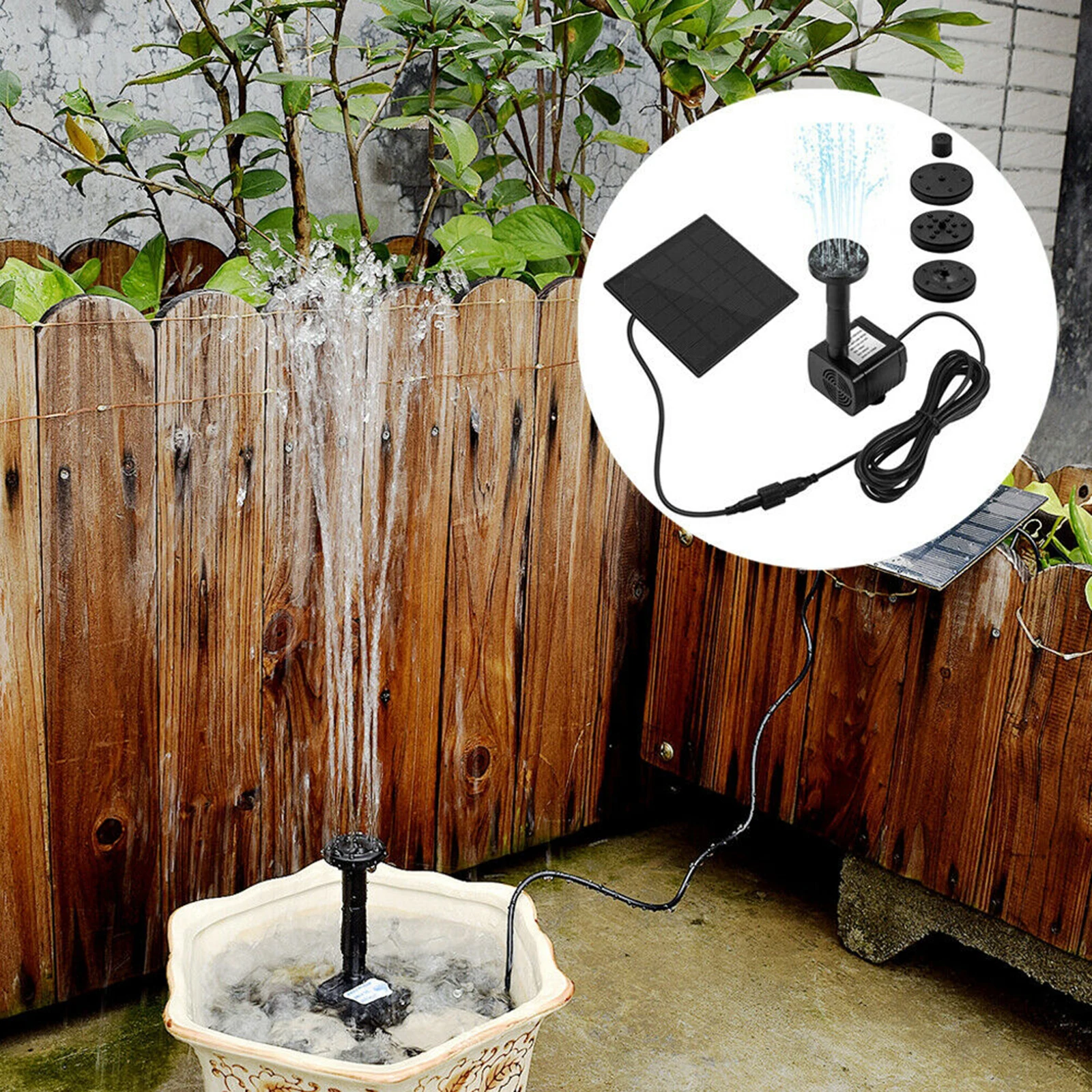 Solar Fountain with Panel Water Pump Solar Panel Kit for Birdbath Pool 6 Sprinkler Heads Solar Panel Power 1.5W