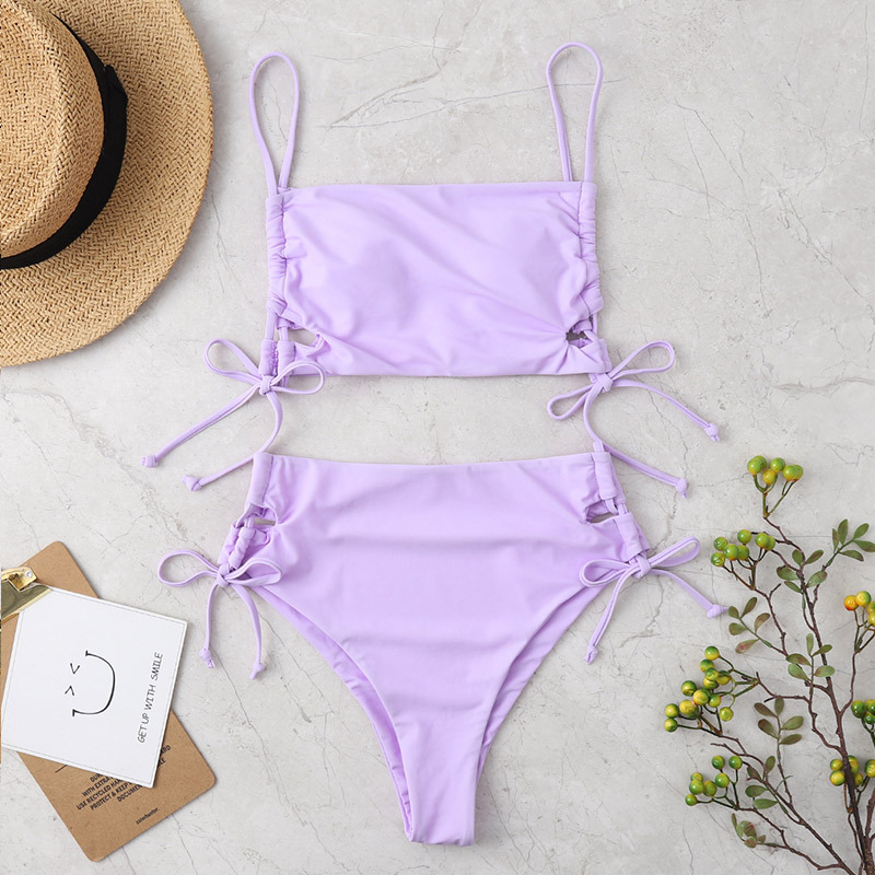 maiô feminino lilás roxo sexy cintura alta biquínis definir verão beach wear biquini brasileiro meninas fatos de banho gravata