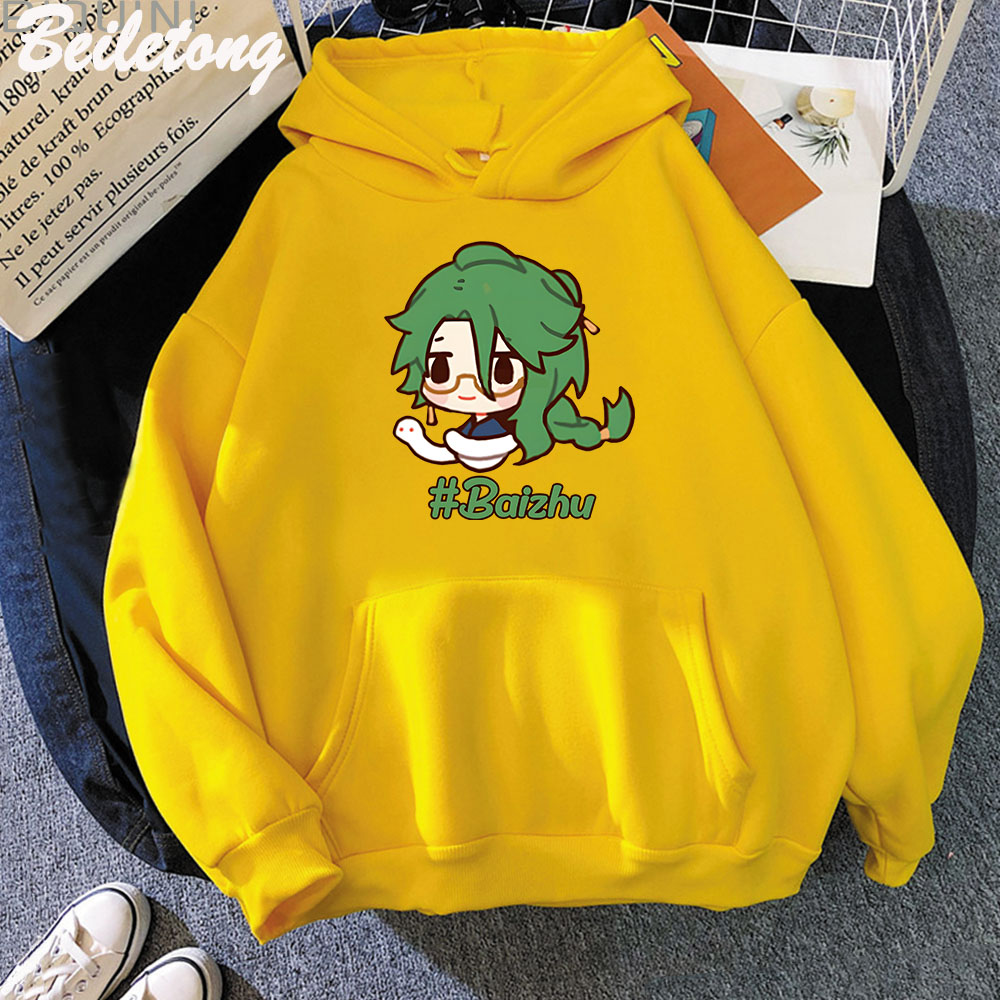 Jogo quente genshin impacto hoodies baizhu plus