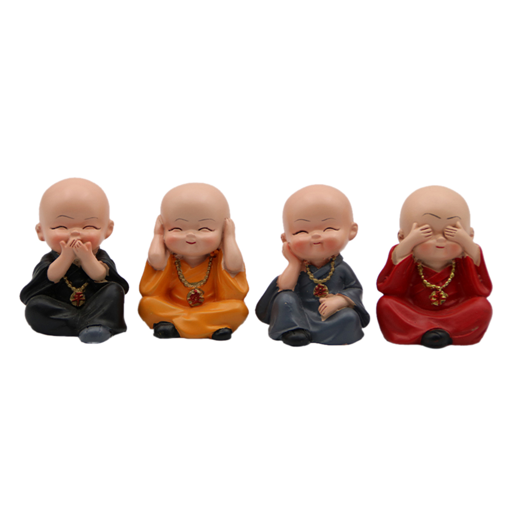 4pcs/Set Monk Doll Ornament Kungfu Resin Figurine Landscape DIY for Desktop