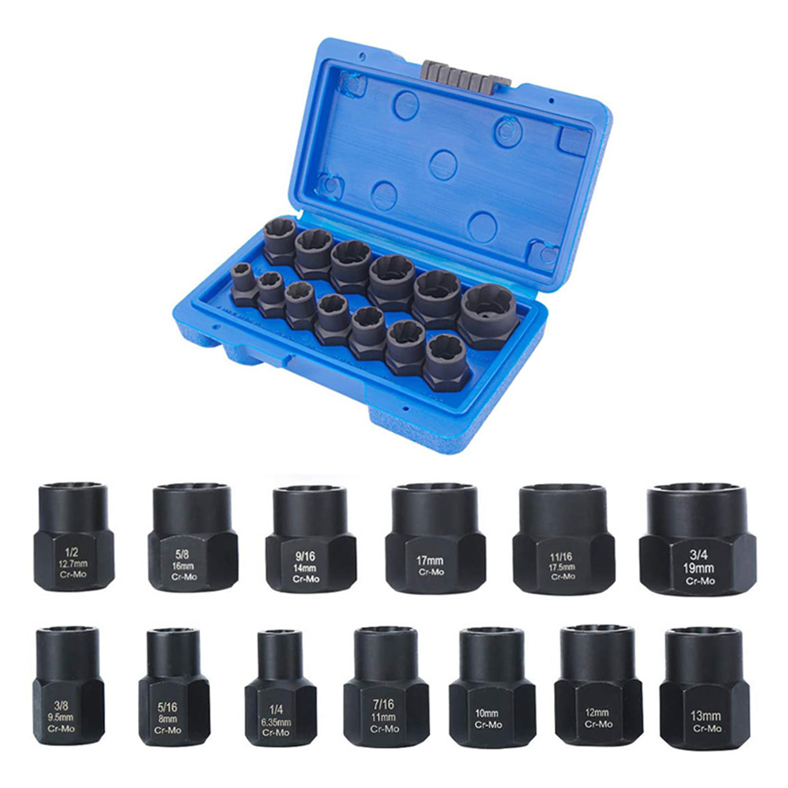 Impact Bolt Remover Set 3/8 Inch Bolt Remover Tool with Carrying Case Easy to Removing Damaged Rounded-Off Bolts Accessories