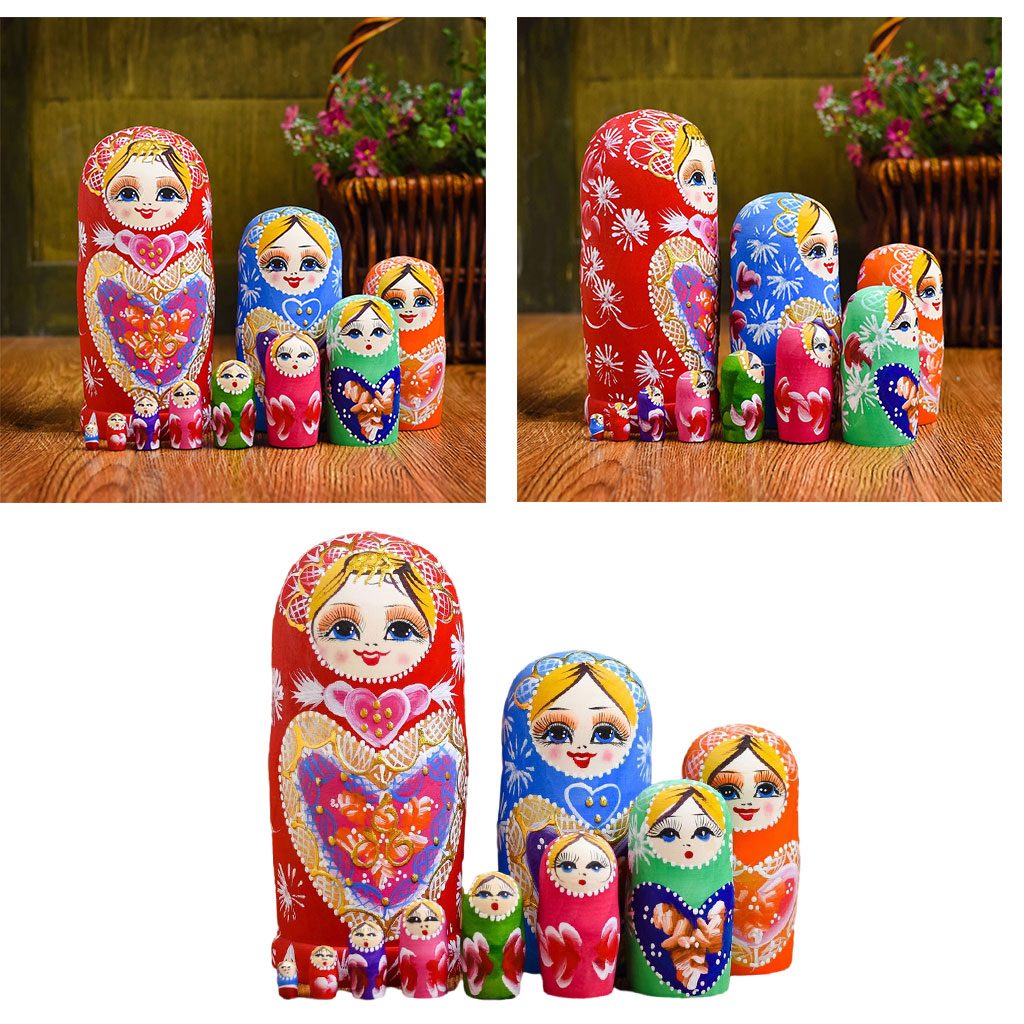 10 Pieces Handmade Chinese Girl Style Wooden Russian Nesting Dolls Kit Children Matryoshka Toy