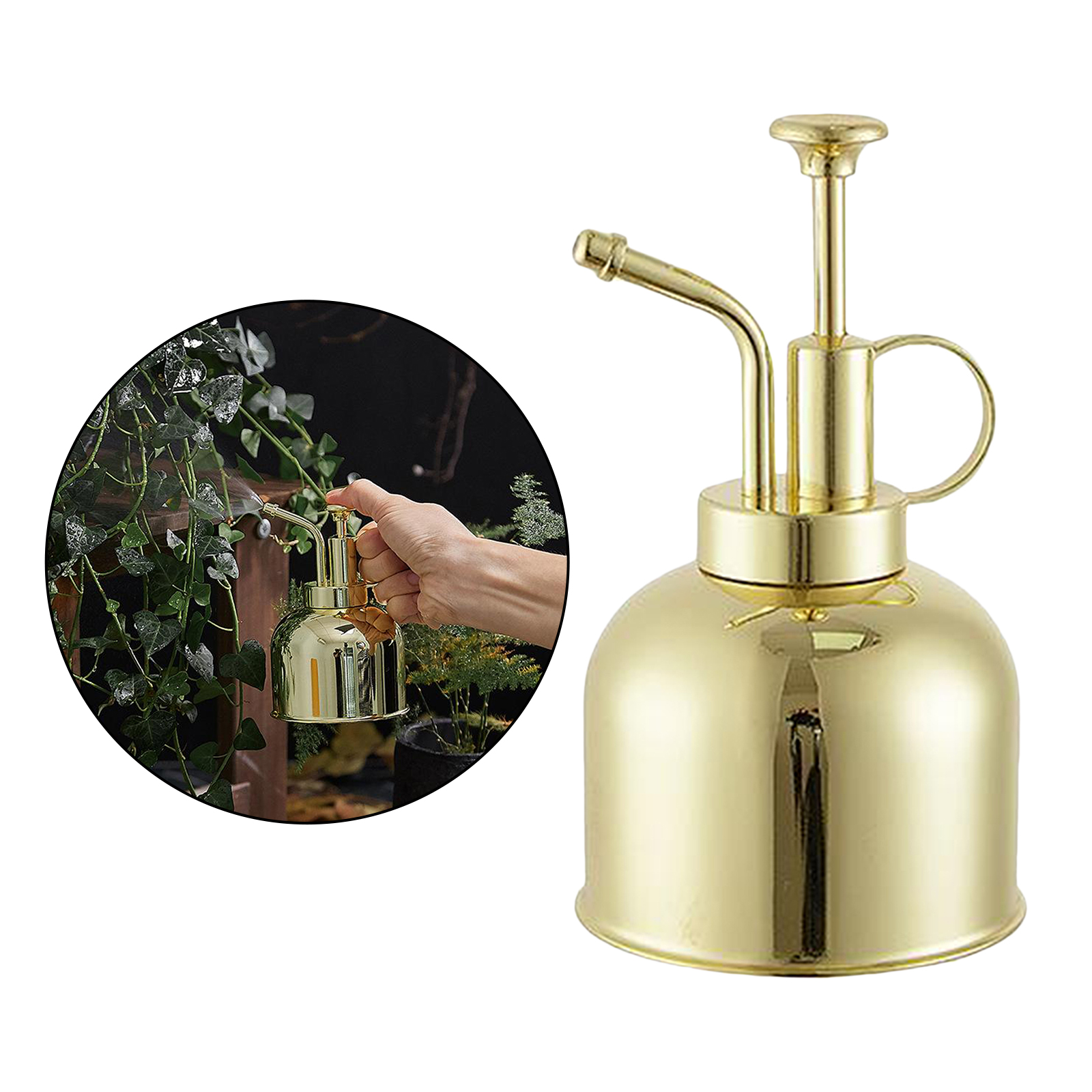 Retro Style Plant Mister, 6 Inches Tall Alloy Top Pump One Hand Watering Can Indoor Plant Spray Bottle