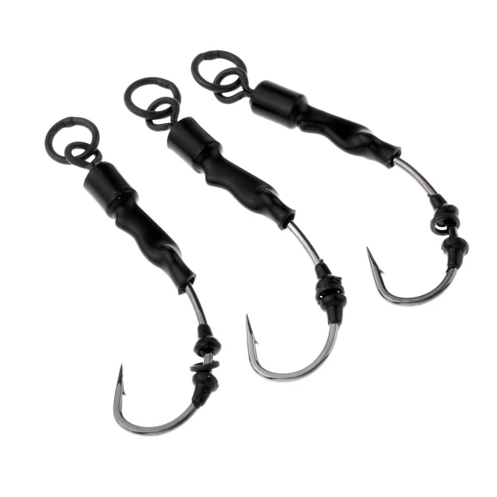 3pcs Carp Fishing Chod Rigs Ready Tied Chod Rigs Stiff Rigger Barbed Hooks