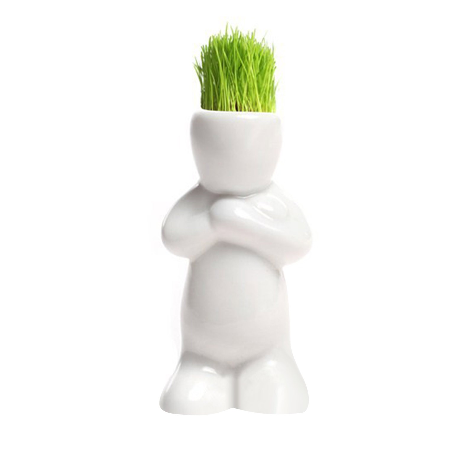 Description Picture 4 of itemNovel Cute Bonsai Head Grass Doll Hair White Lazy Man Rely Plant Garden Diy Mini Tree Dollgrass Pot Ceramic Plant Garden #T1P