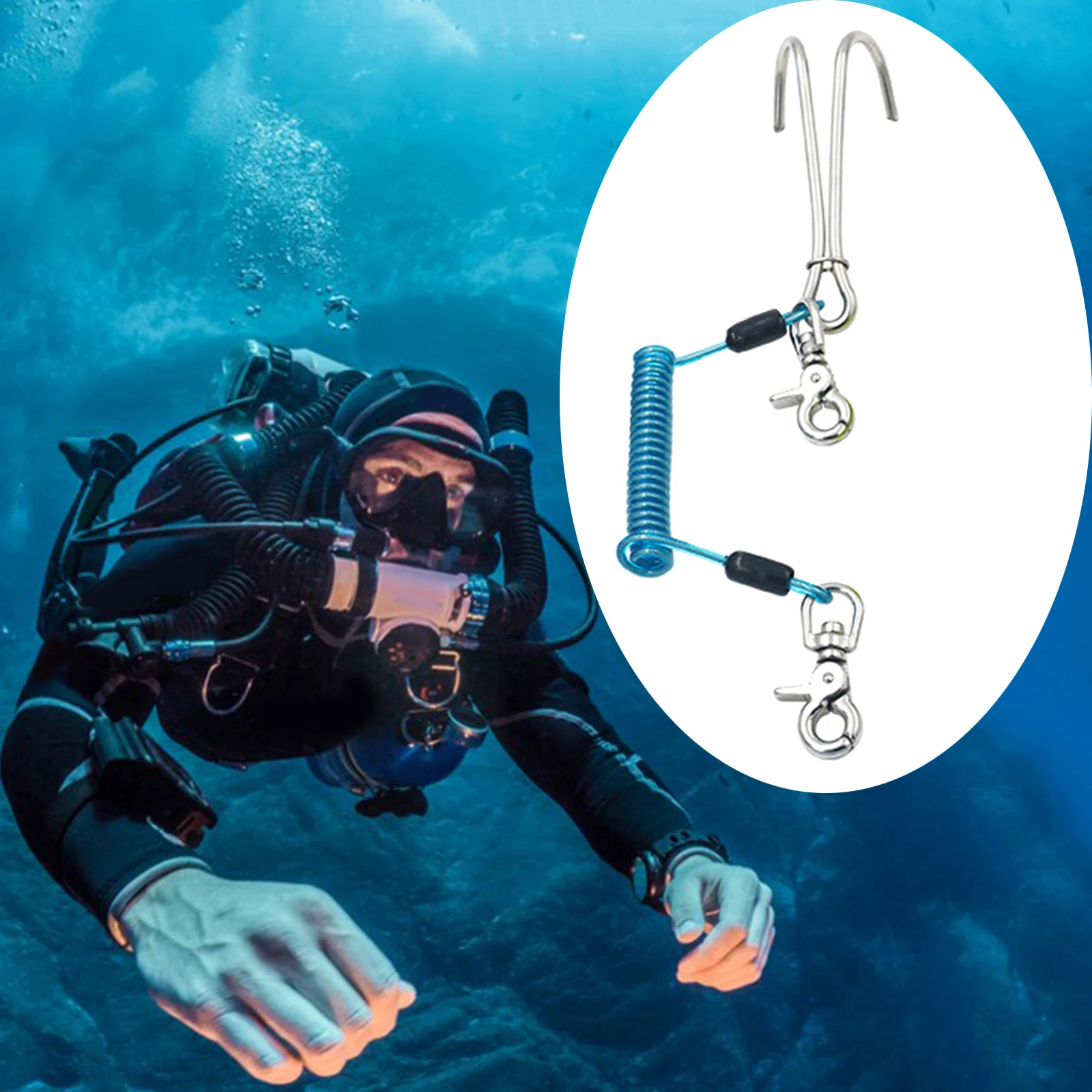Durable Diving Dual Hook Stainless Steel Scuba Diving Double Reef Drift Hook with Line for Cave Dive Underwater Photography Safety Equipment 