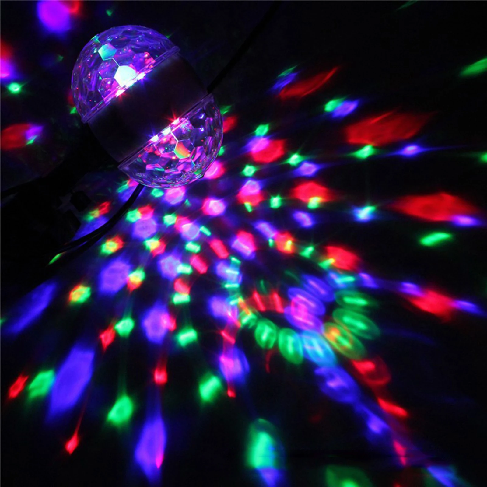 6W E27 LED RGB Dual Crystal Ball Rotating  Bulbs Disco Party Lamp