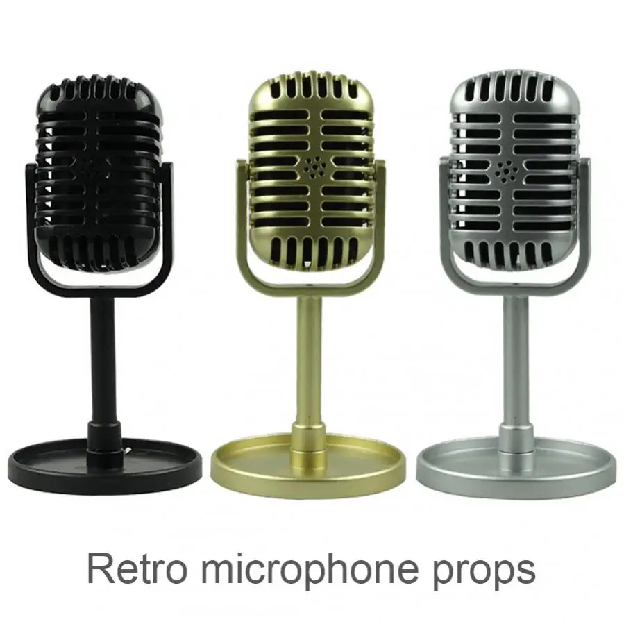 Rookin Simulation Props Vintage Mic Classic Vocal Style Microphone Staged Photography Accessory Black 