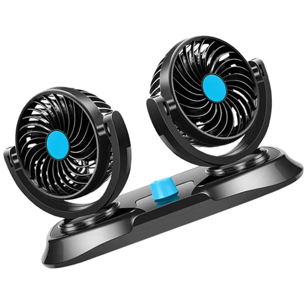 Dual Head Electric Car Air Fan 360 Rotating Auto Vehicle Cooling Car Fan Quiet 2 Speed Powerful Car Fans Lighter Plug