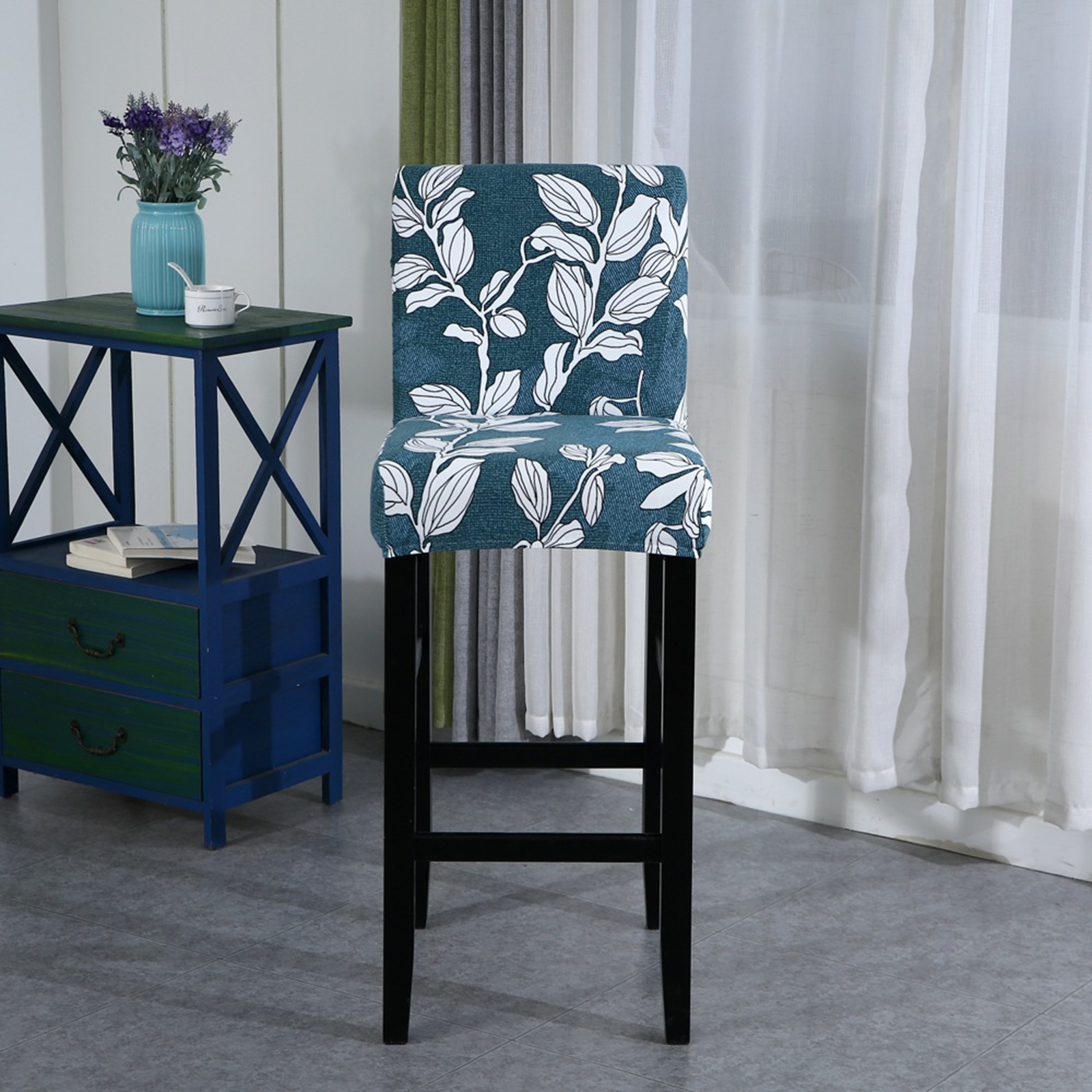 Stretch Printing Low Back Chair Cover Removable Barstool Protector Counter Height Chairs Covers Protector Home Flexible