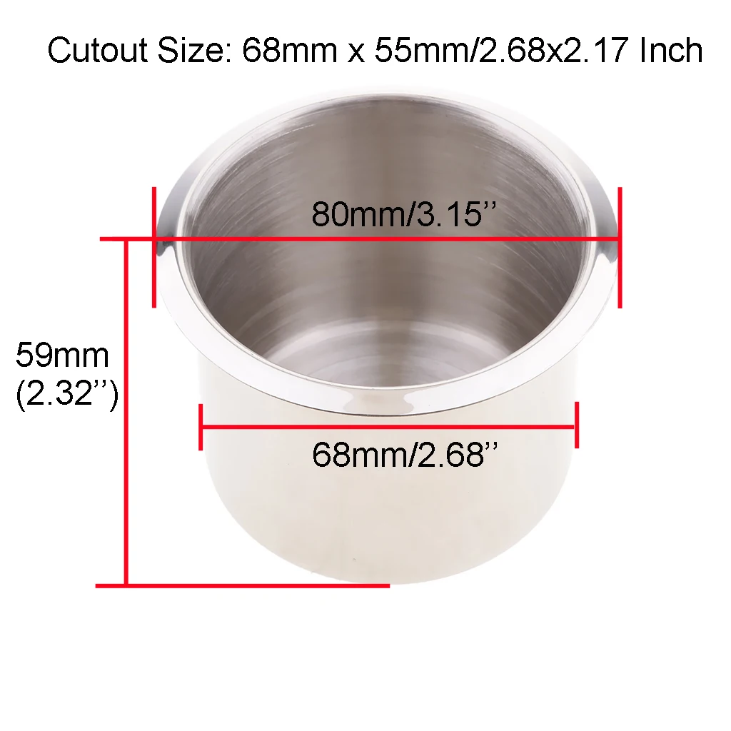 2PCS 68mm Stainless Steel Boat RV Camper Recessed Cup Drink Holder Silver Rust Proof  Corrosion Protection