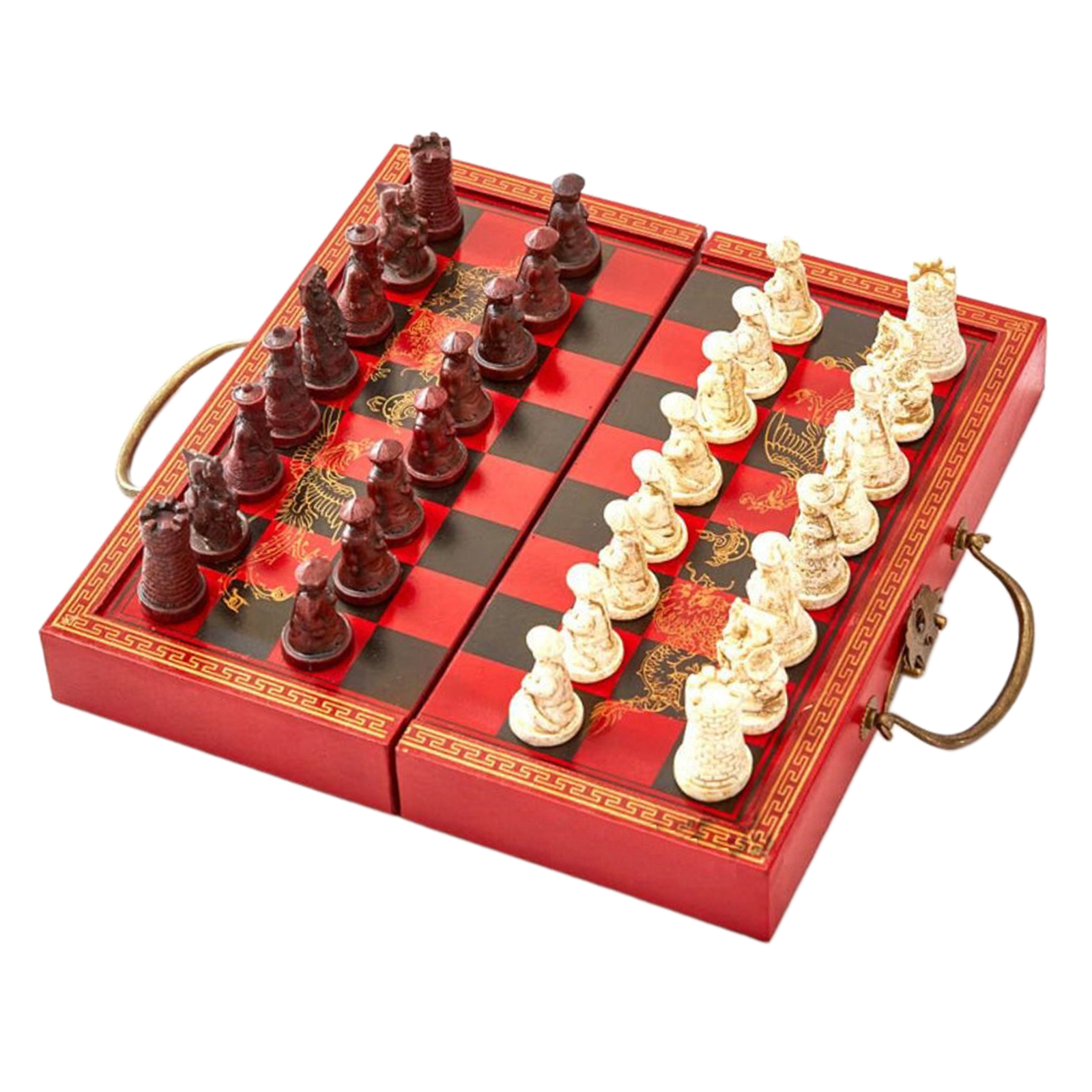 Handcrafted Wooden Chess Set Folding Wood Board Present Vintage Portable