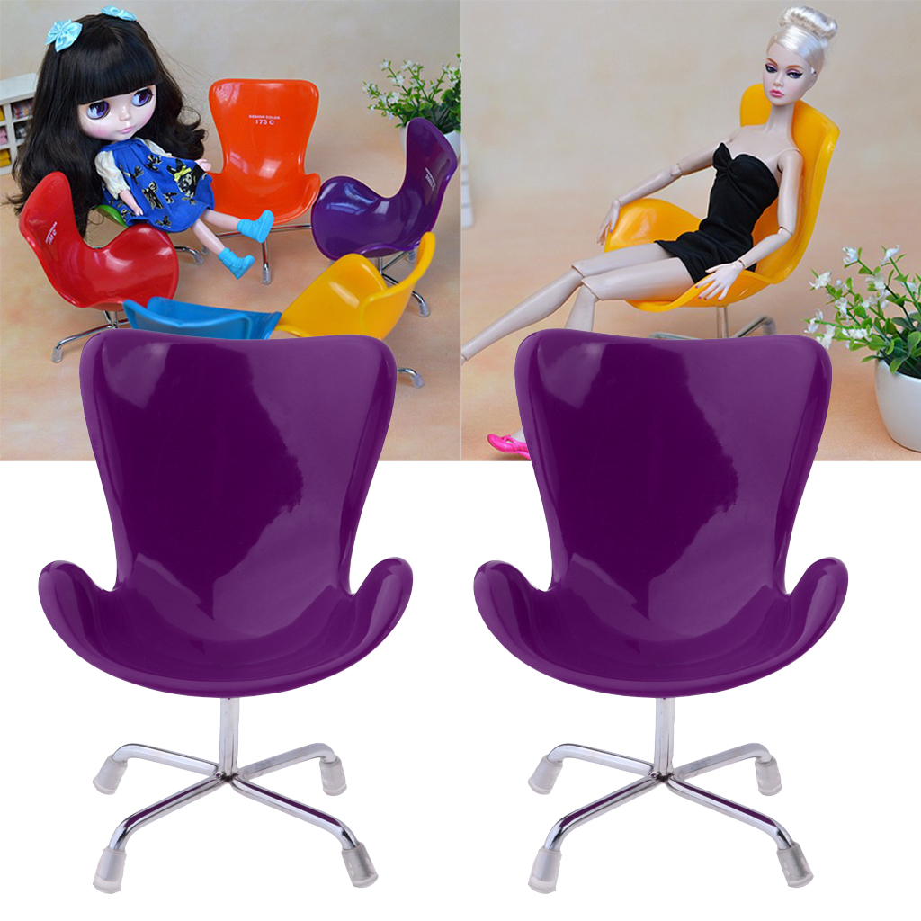 2 pcs 1/6 Dolls House Miniature Furniture Swan Chair Office Chair for   for Dollhouse Accessories Purple