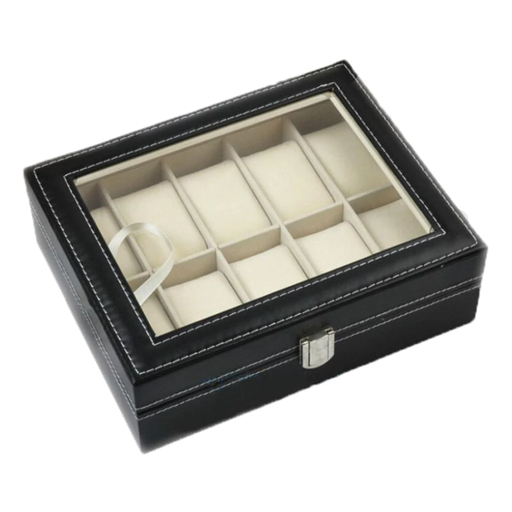 New 10 Slots Retro PU Watch Box Case Organizer Men Women Brilliant PU Box with Soft Leather Pillows  Display Boxs