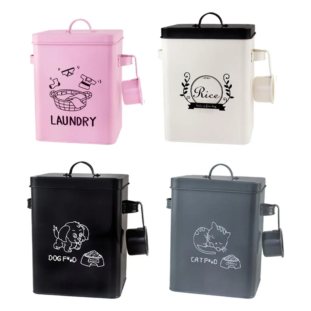 Multipurpose Laundry Powder Boxes with Spoon and Lid Household Tin Iron Washing Powder Bucket Cereal Dispenser Storage Box