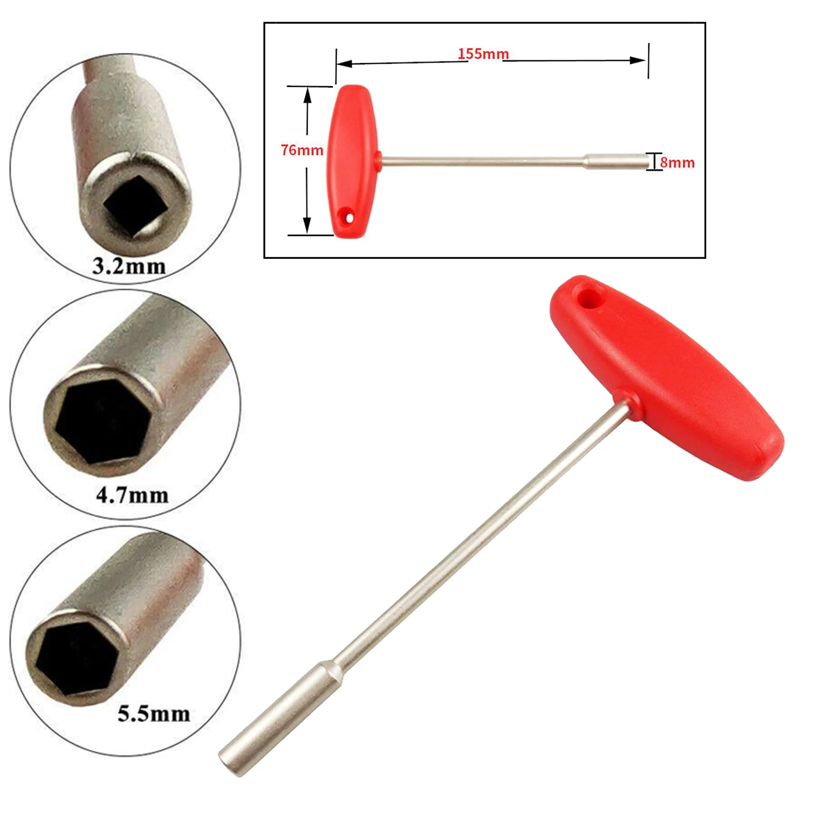 Square 3.2mm/ Hex Socket 4.7mm/5.5mm Nipple Tool Spoke Spanner Cap Wrench to fit Internal Spoke Nipples Tools