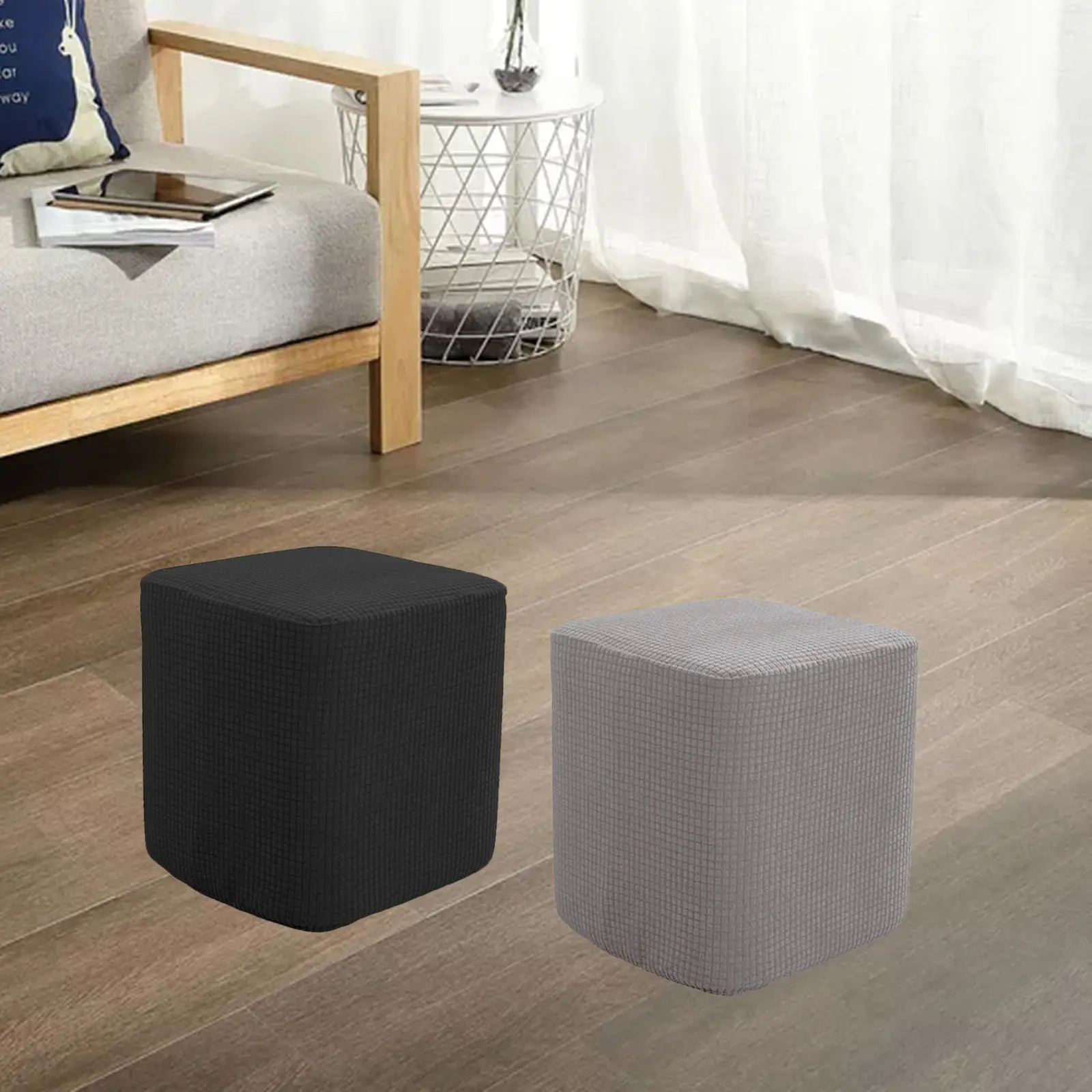 Two-part Square Footrest Ottoman Covers A Decorative Footstool Cover